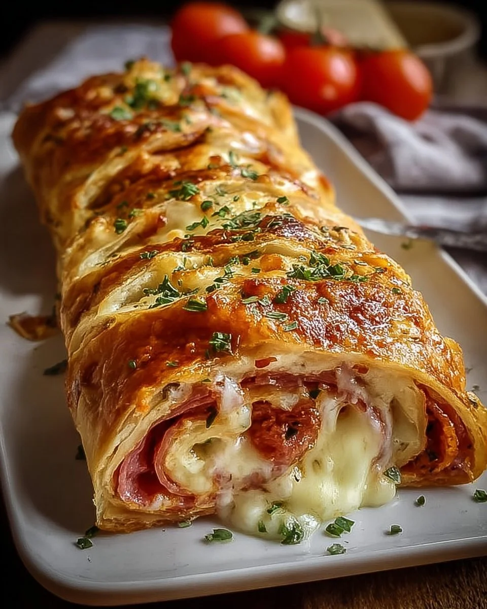 Leckeres Blätterteig-Stromboli frisch aus dem Ofen.