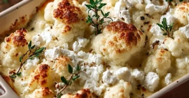 Blumenkohl-Hack-Auflauf mit Feta und frischen Kräutern im Auflauf dish.