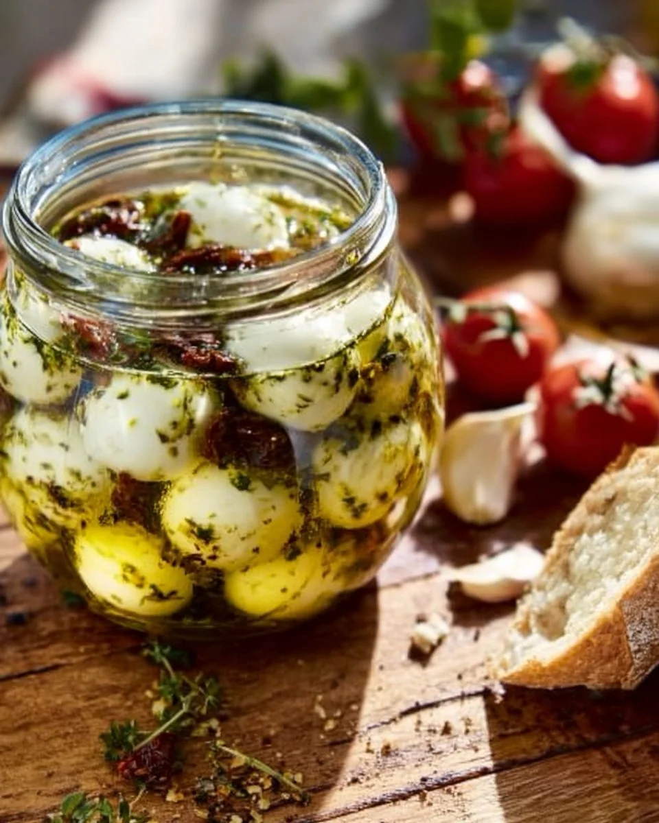 Eingelegter Mozzarella in aromatischen Kräutern und Olivenöl