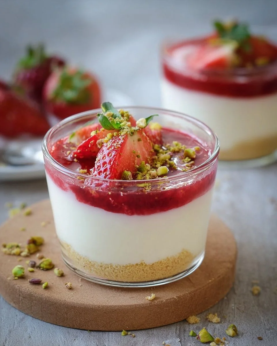 Leckeres Erdbeer-Dessert im Glas mit frischen Erdbeeren und Sahne.