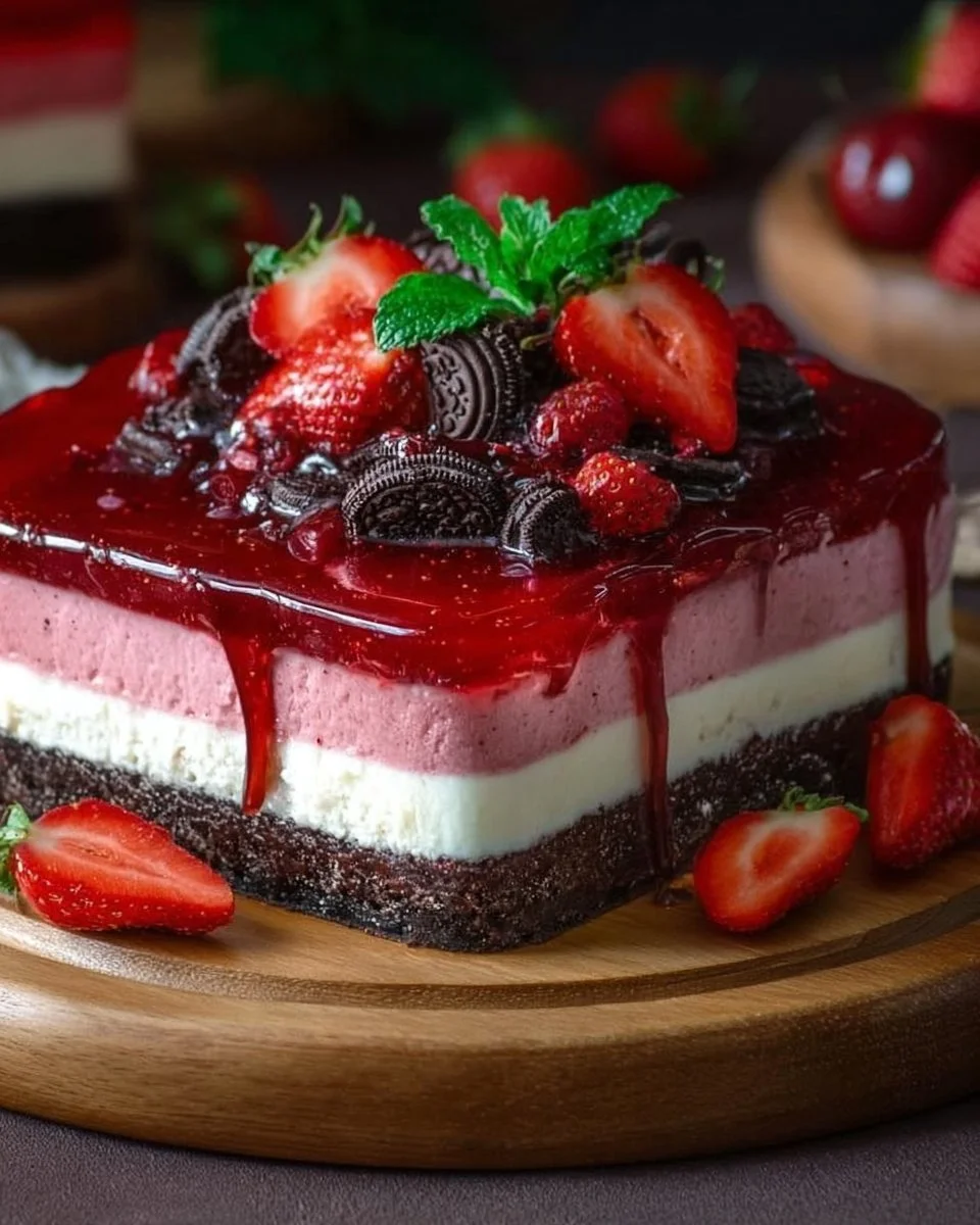 Erdbeer-Käsekuchen mit Schoko-Keksboden (ohne Backen)