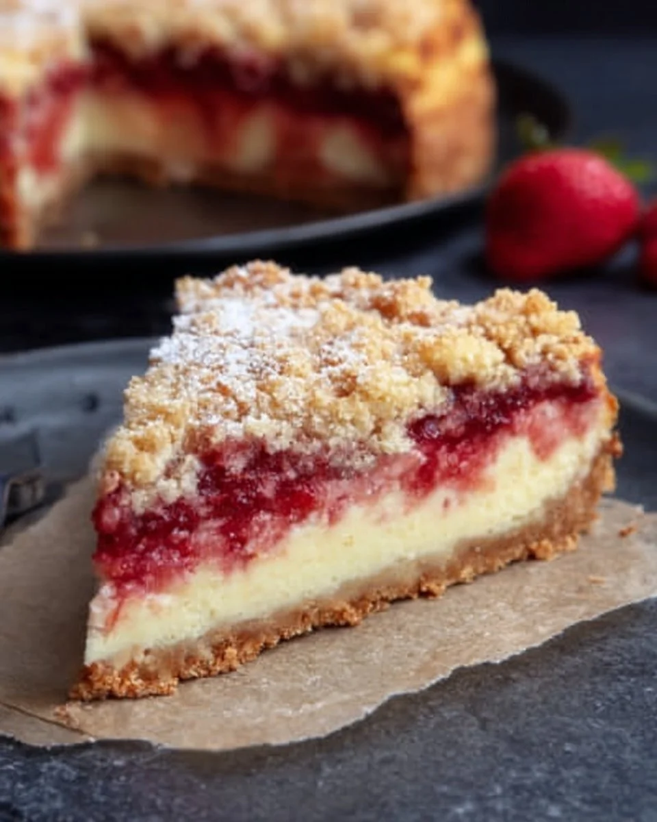 Erdbeer-Rhabarber-Käsekuchen mit Streuseln