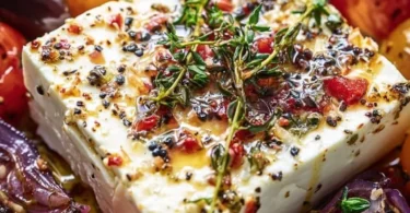 Feta Käse im Airfryer zubereitet, knusprig und goldbraun.