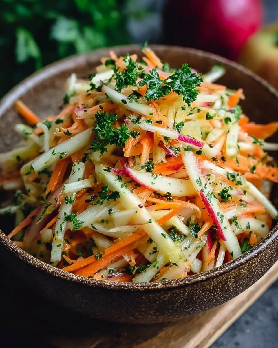 Frischer Kohlrabi Karotten Apfel Salat mit knackigen Zutaten