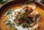 Schüssel mit Friss-dich-dumm-Suppe, ein schmackhaftes und nahrhaftes Rezept.