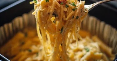 Gebackene Feta-Pasta mit frischem Gemüse und Parmesan überbacken.