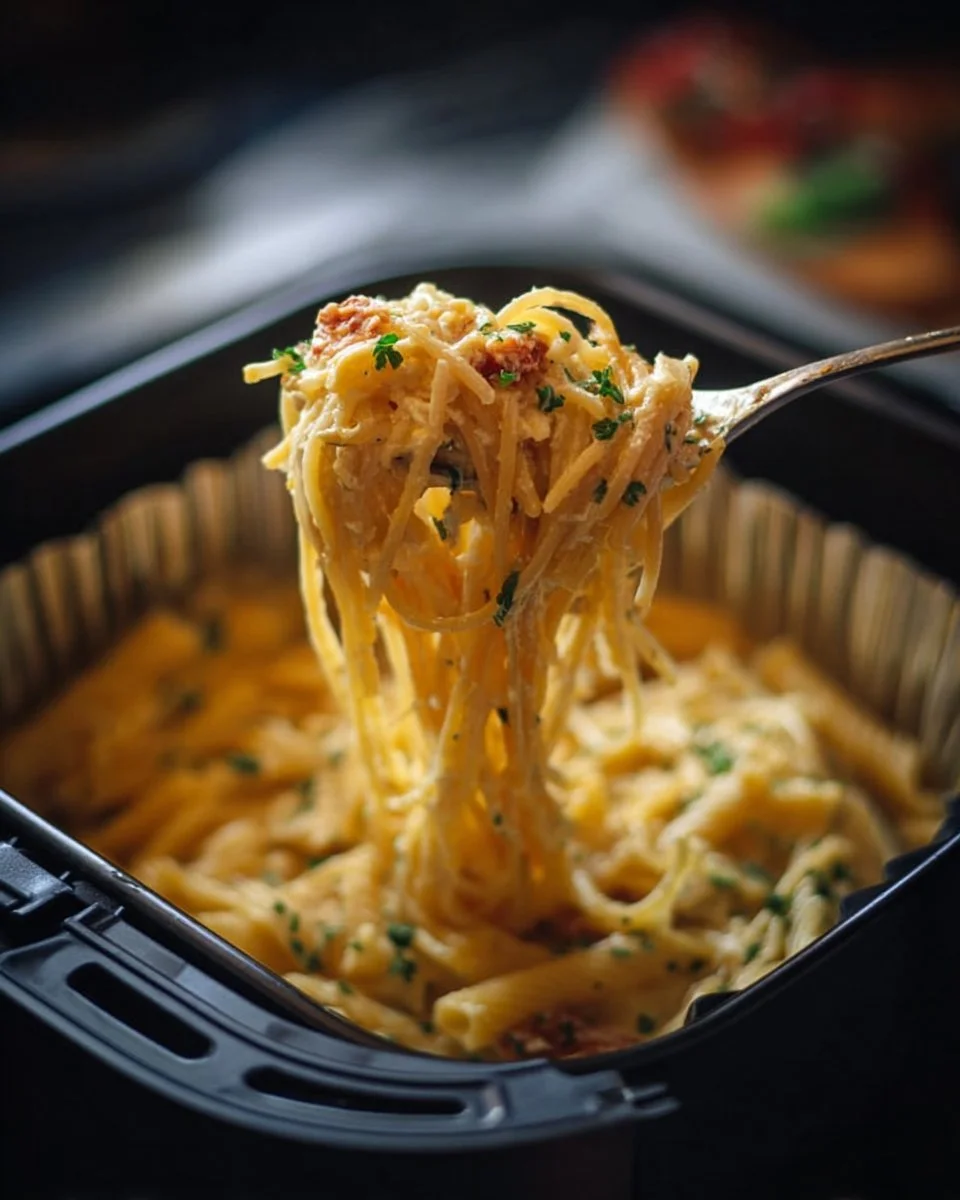 Gebackene Feta-Pasta mit frischem Gemüse und Parmesan überbacken.
