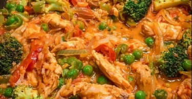 Gesunde Gemüsepfanne mit Hähnchen und frischem Gemüse