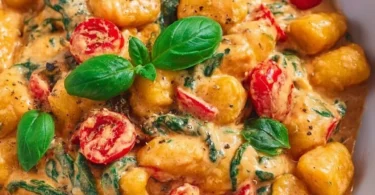 Leckere Gnocchi Pfanne mit Gemüse und Kräutern zubereitet