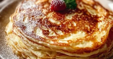 Leckere griechische Joghurtpfannkuchen auf einem Teller serviert.