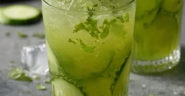 Selbstgemachte Gurkenlimonade mit Ingwer und frischer Minze in einem Glas
