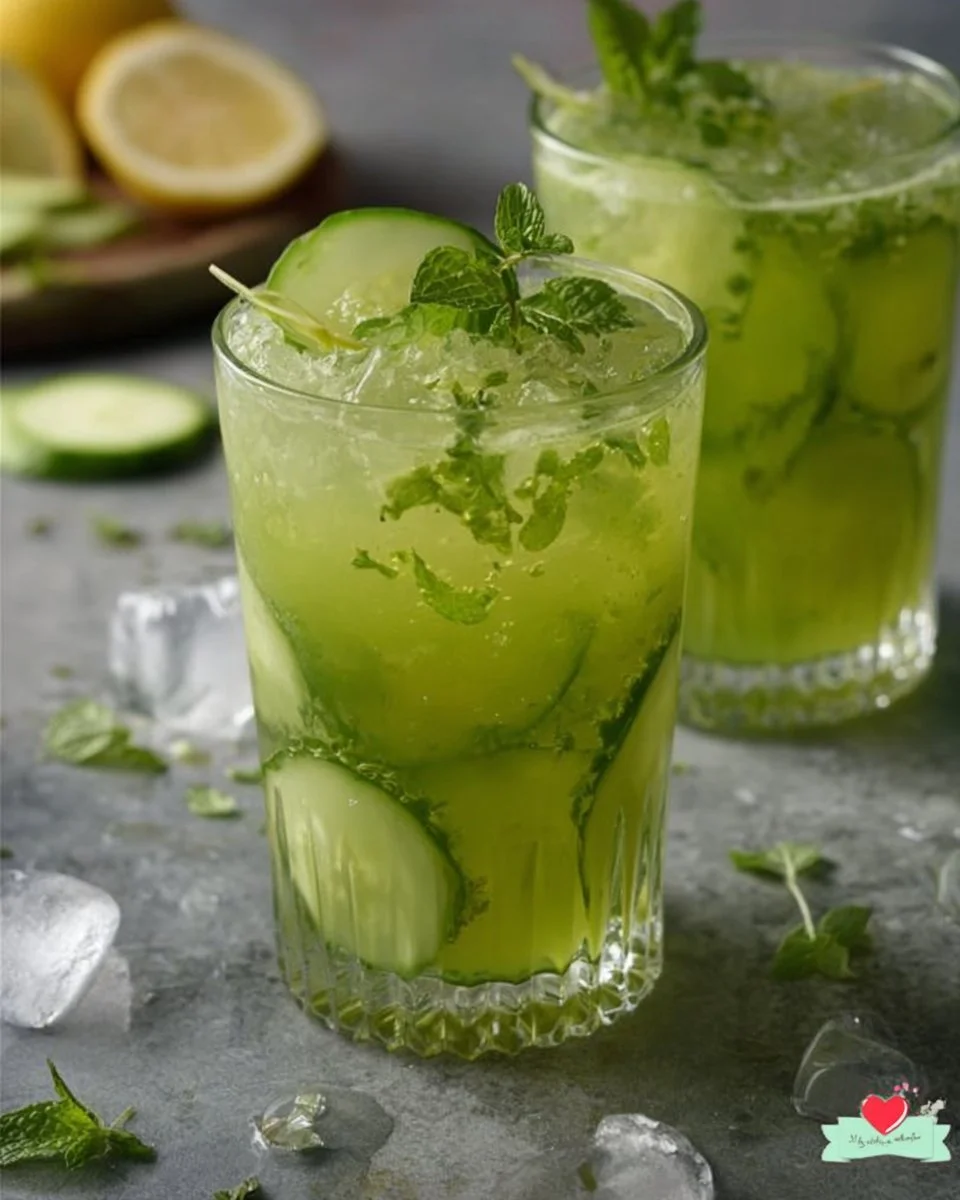 Selbstgemachte Gurkenlimonade mit Ingwer und frischer Minze in einem Glas