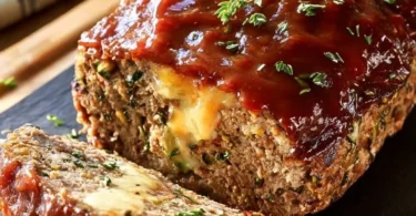 Hackbraten aus dem Airfryer, zart und saftig, serviert auf einem Teller