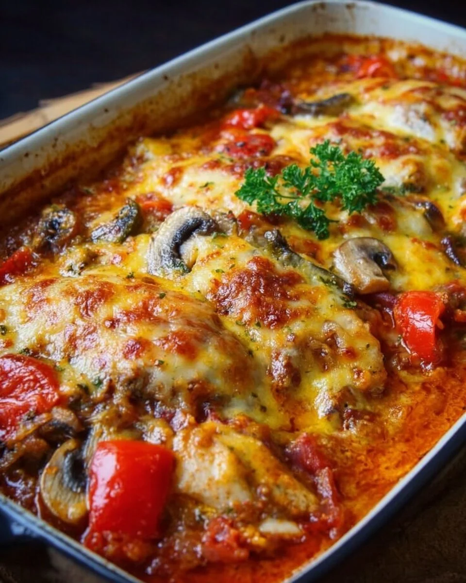 Hähnchenauflauf im Backofen mit Käse und Gemüse