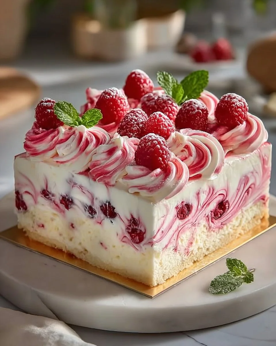 Himbeer-Wirbel-Käsekuchen mit frischen Himbeeren und cremigem Käse