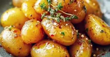 Honig-Senf-Kartoffeln mit frischen Kräutern als Beilage serviert