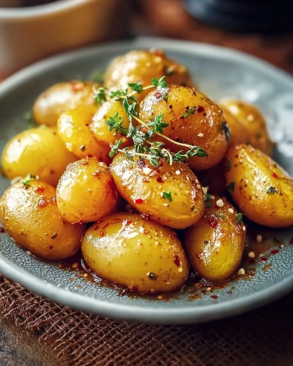 Honig-Senf-Kartoffeln mit frischen Kräutern als Beilage serviert