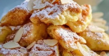 Kaiserschmarrn serviert mit Puderzucker und Rosinen