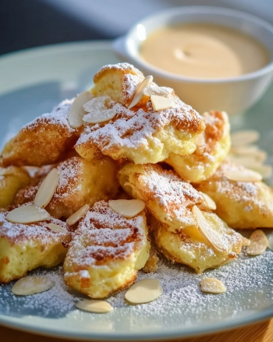 Kaiserschmarrn serviert mit Puderzucker und Rosinen