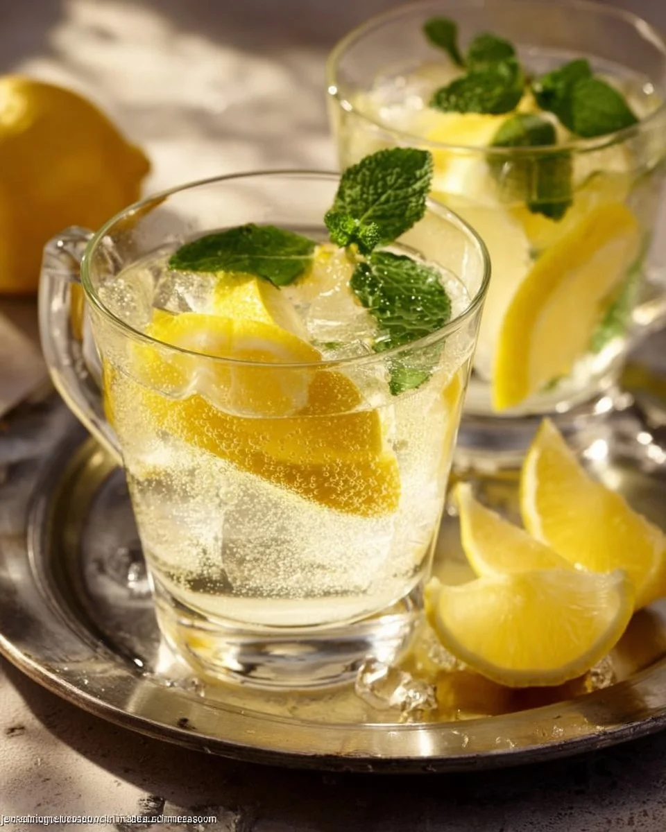 Erfrischendes Getränk Kalte Ente in einem Glas mit Früchten und Eiswürfeln