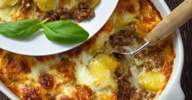Köstlicher Kartoffel-Hackfleisch Auflauf mit Käse überbacken