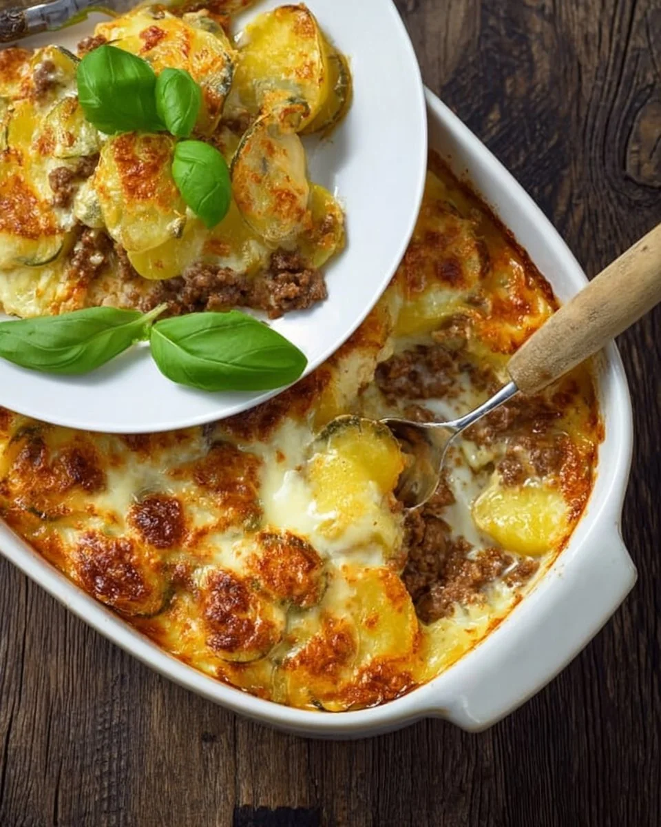 Köstlicher Kartoffel-Hackfleisch Auflauf mit Käse überbacken