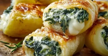 Leckere Kartoffeltaschen gefüllt mit Spinat und Frischkäse.