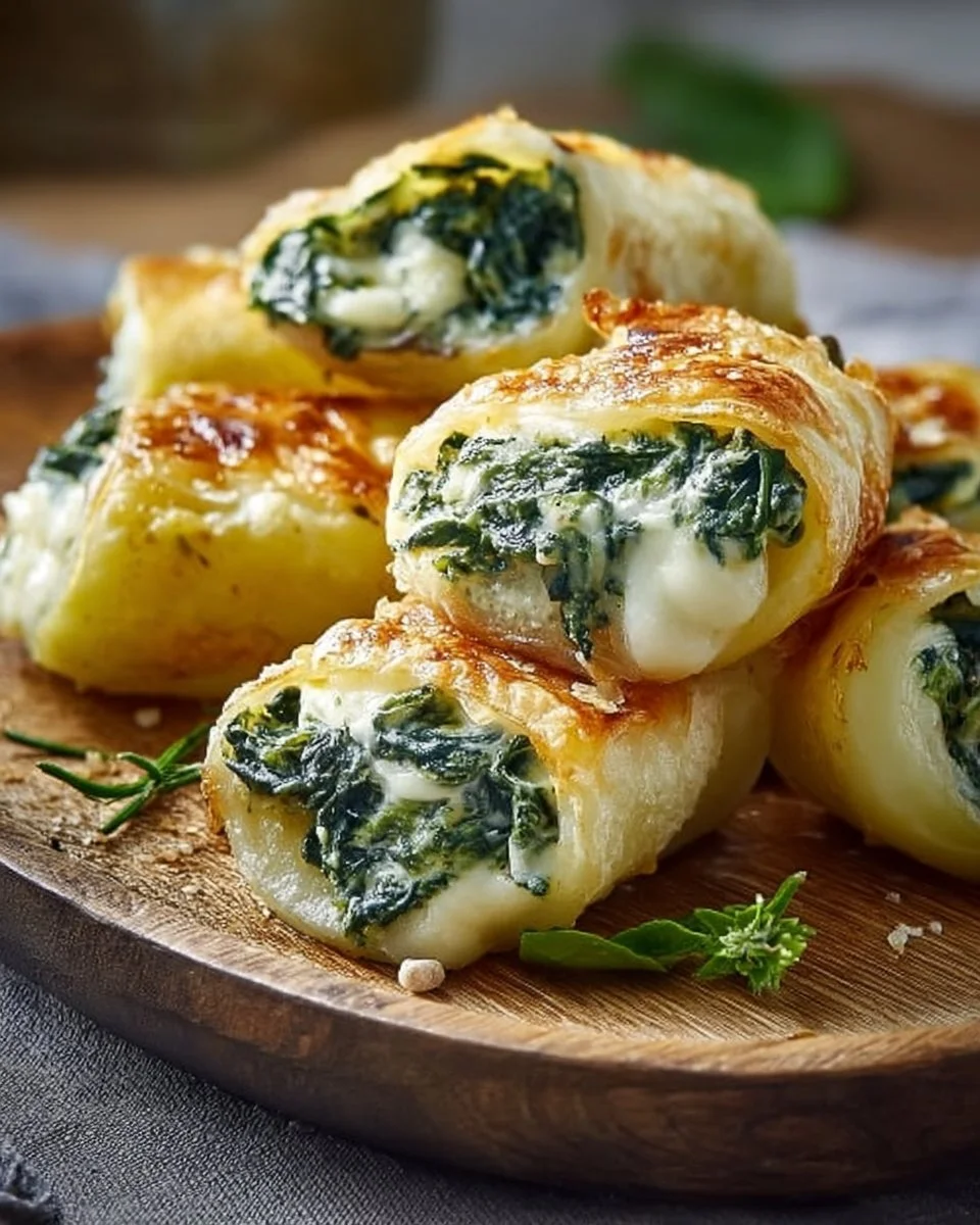 Leckere Kartoffeltaschen gefüllt mit Spinat und Frischkäse.