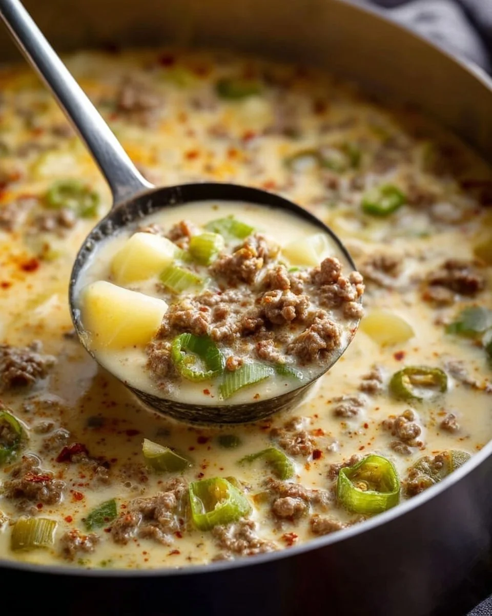 Käse-Lauch-Partysuppe mit Hackfleisch