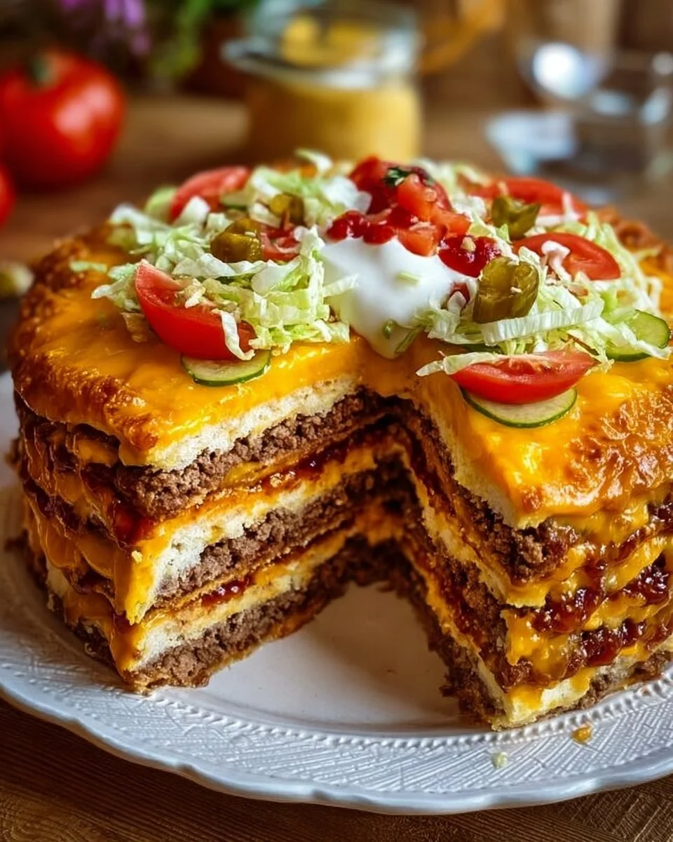 Leckere Käseburger-Torte mit saftigem Käse und harmonischem Burger-Geschmack