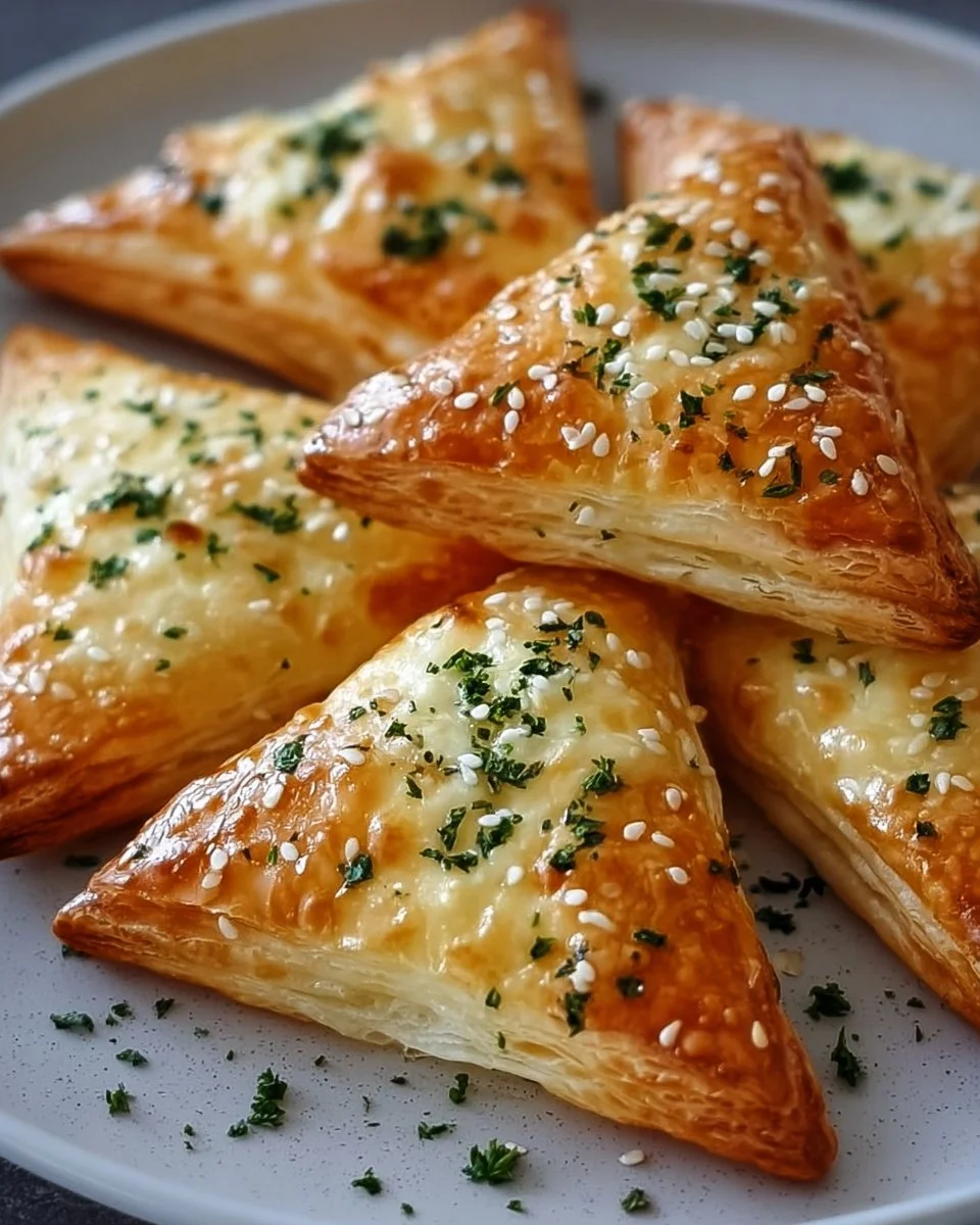 Knusprige Käsedreiecke mit Knoblauch-Kräuterfüllung auf einem Teller