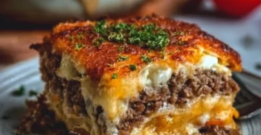 Low Carb Cheeseburger Auflauf mit Käse und Hackfleisch