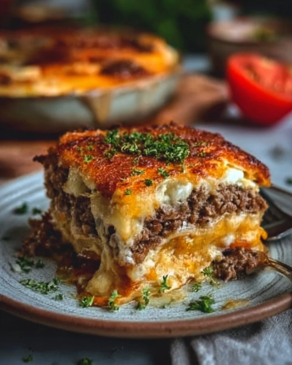 Low Carb Cheeseburger Auflauf mit Käse und Hackfleisch