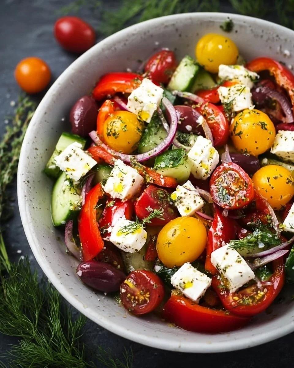 Mediterraner Salat für Grillabende mit frischen Zutaten.