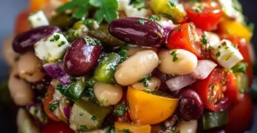 Mediterraner Bohnensalat mit frischen Zutaten und würzigem Dressing