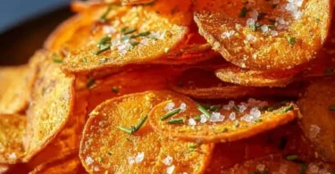 Hausgemachte Möhrenchips auf einem Teller, perfekt für 5 Portionen