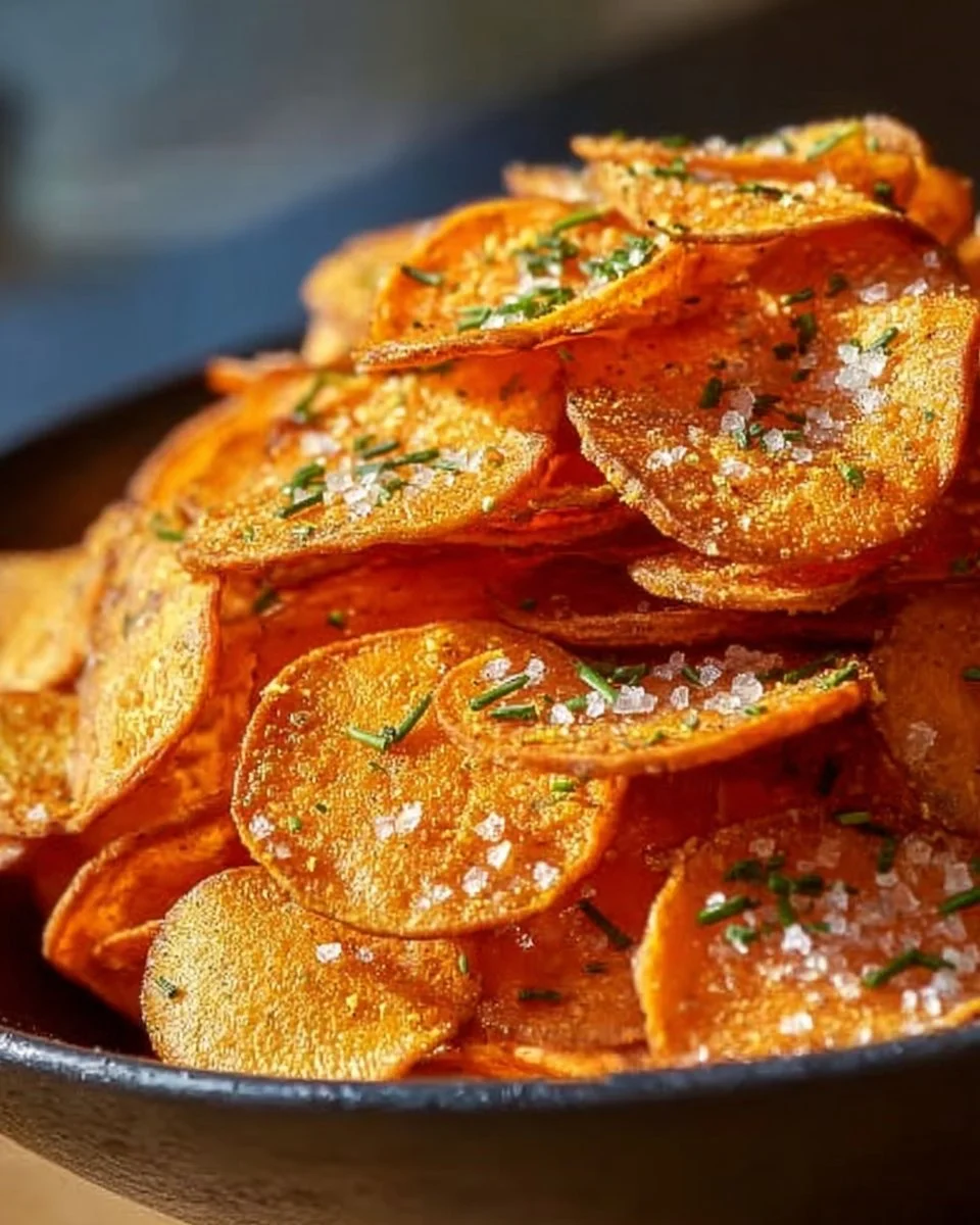 Hausgemachte Möhrenchips auf einem Teller, perfekt für 5 Portionen