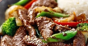 Mongolisches Rindfleisch zubereitet mit frischen Zutaten und Gewürzen.