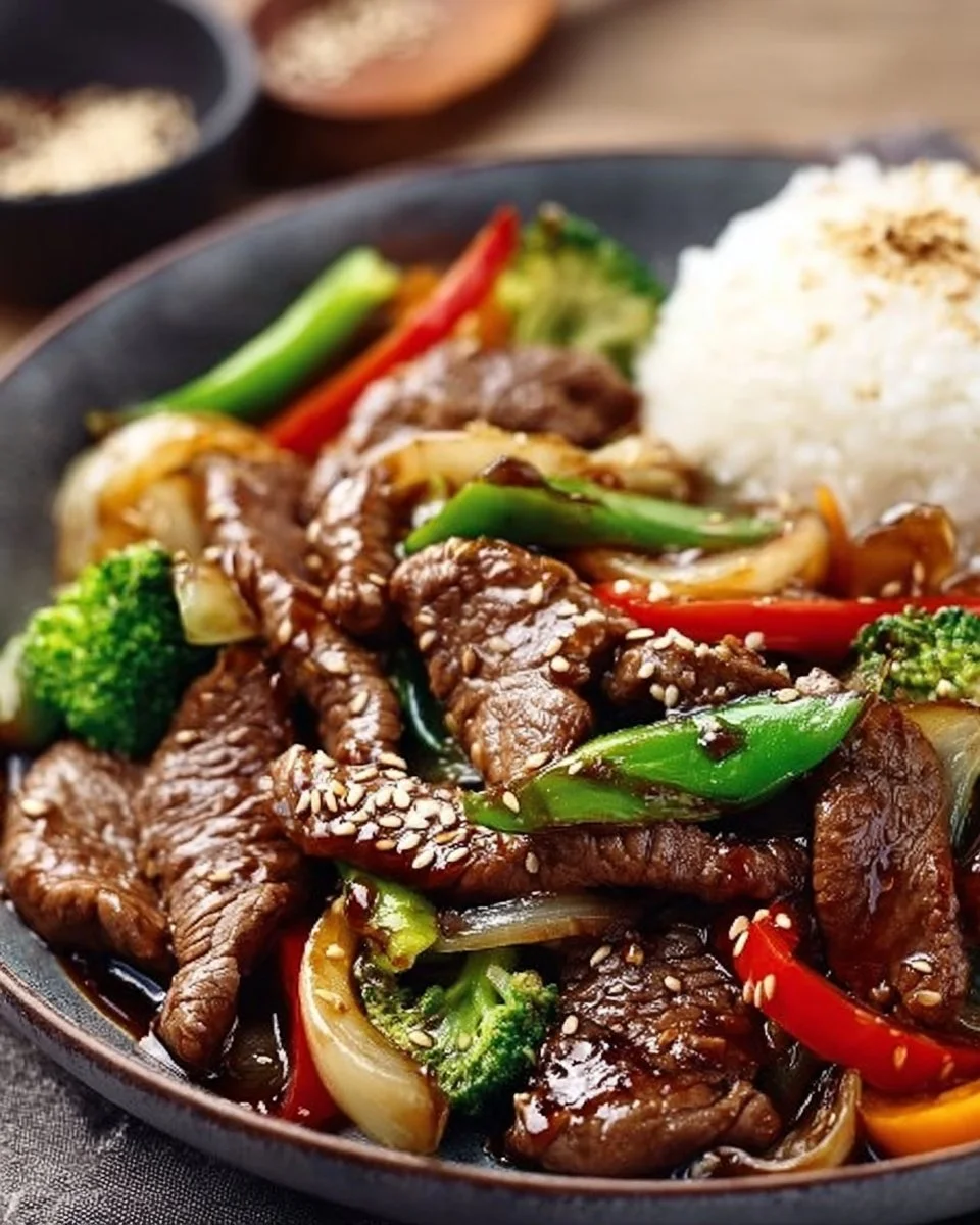 Mongolisches Rindfleisch zubereitet mit frischen Zutaten und Gewürzen.