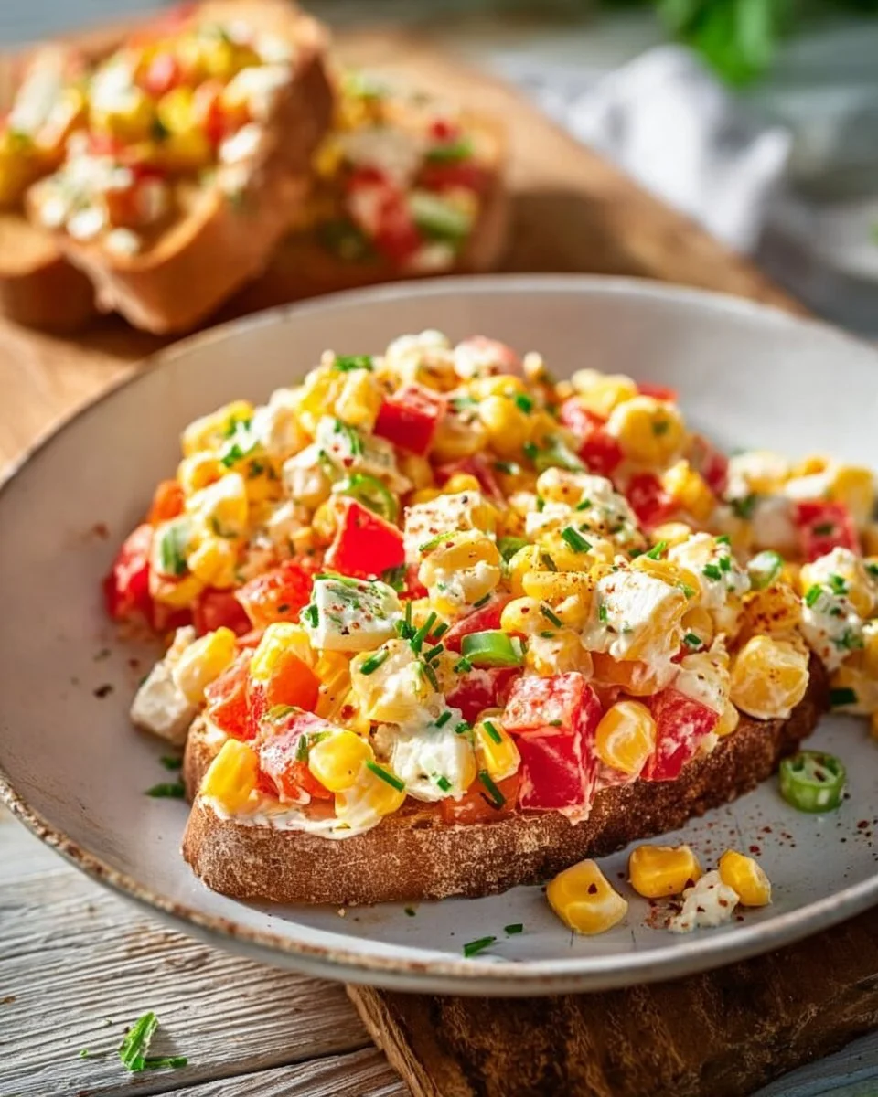 Leckerer Paprika-Mais-Salat mit Feta und Joghurt als frischer Snack