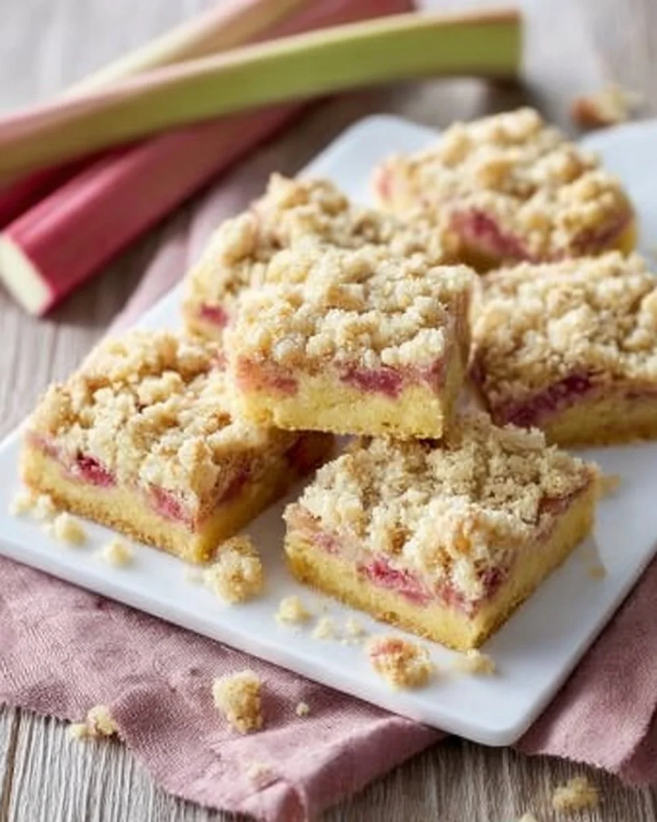 Leckere Rhabarberkuchen mit Streusel auf einem Blech