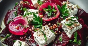 Rote Bete Salat mit Fetakäse und frischen Zutaten