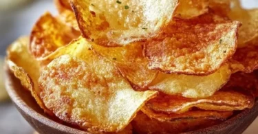Selbstgemachte Kartoffelchips aus der Heißluftfritteuse frisch zubereitet.