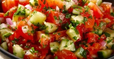 Erfrischender Tomatensalat mit Gurken und frischen Kräutern