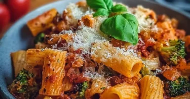 Vegetarischer Nudelauflauf mit frischem Gemüse und Käse