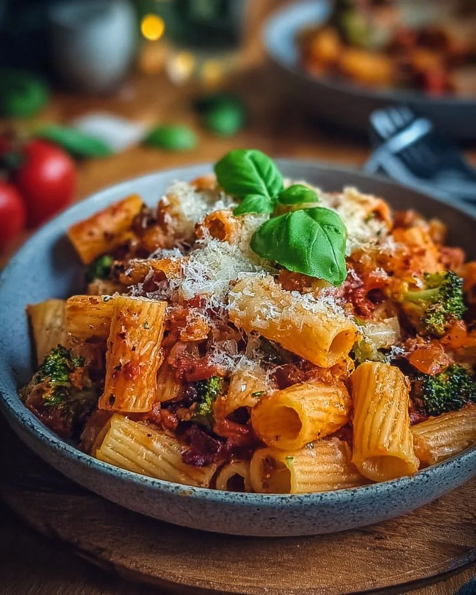 Vegetarischer Nudelauflauf mit frischem Gemüse und Käse