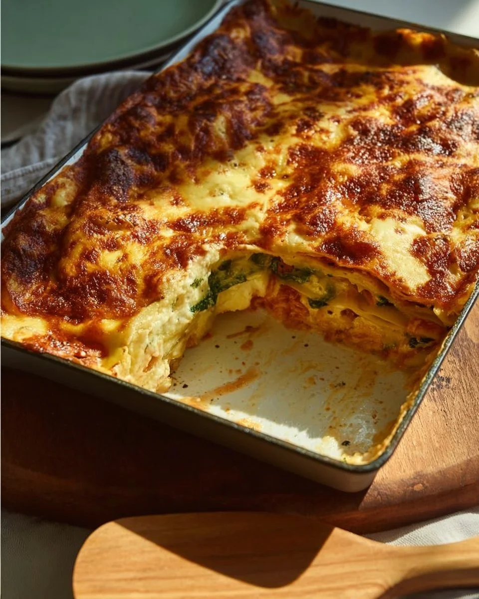 Vegetarische Mangold-Lasagne mit frischen Zutaten und schmelzendem Käse