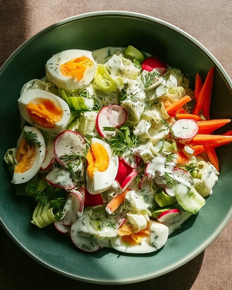 Vegetarischer Frühlingssalat mit frischen Zutaten